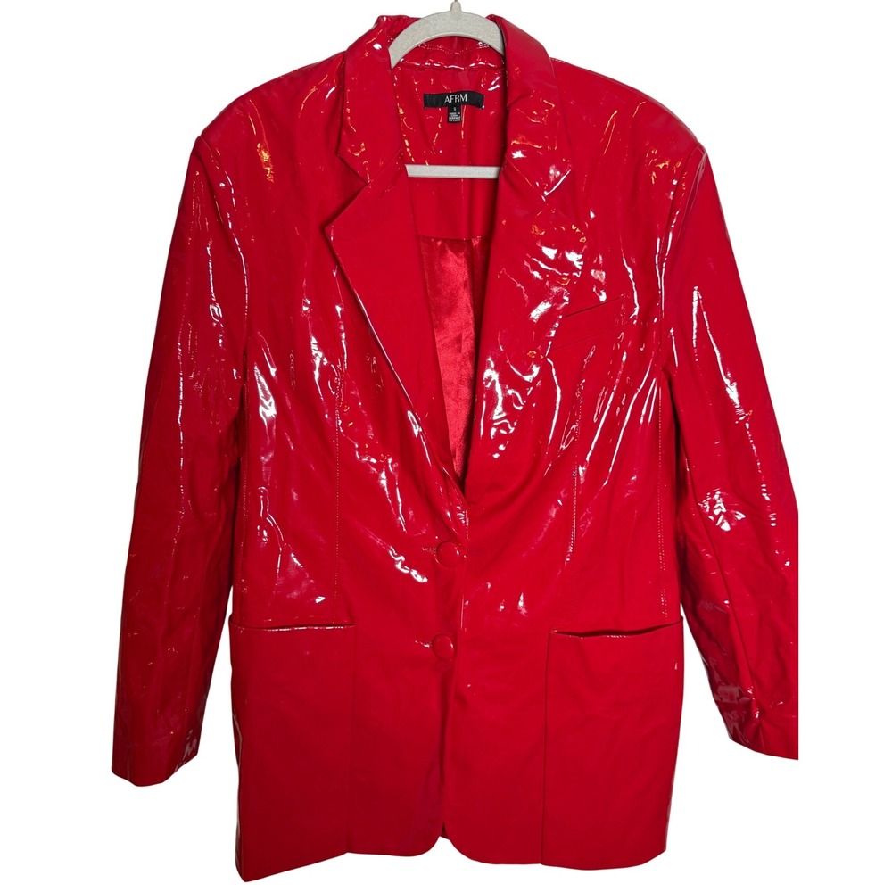 AFRM Agnes Patent Faux Leather Blazer Womens S Red Glossy Steetwear Chic